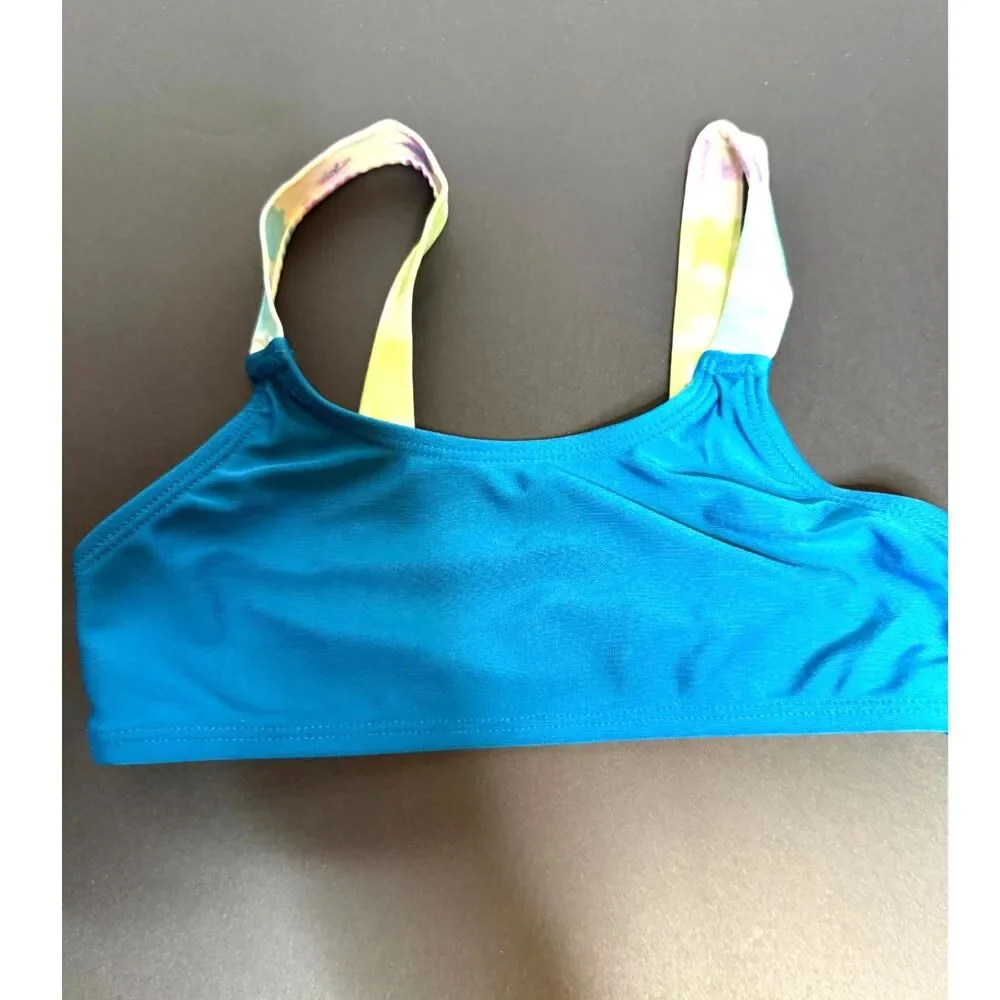 Cat & Jack 18M Baby Girl Blue Gingham 2 Piece Swimsuit Ruffle Bikini Set EUC